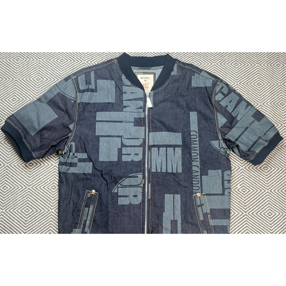 Decible Men's Full Zip Spell Out Short Sleeve Denim Jacket Size‎ 3XL - Picture 3 of 8